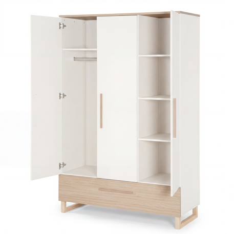 Armoire enfant 'Noah' 3 portes – Fraisages de haute qualité Blanc - chêne tristan 4 - vertbaudet enfant 