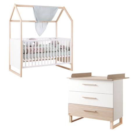 Ensemble chambre bébé 'Noah' duo - Lit cabane 70 x 140 cm + Commode à langer Blanc - chêne tristan 2 - vertbaudet enfant 