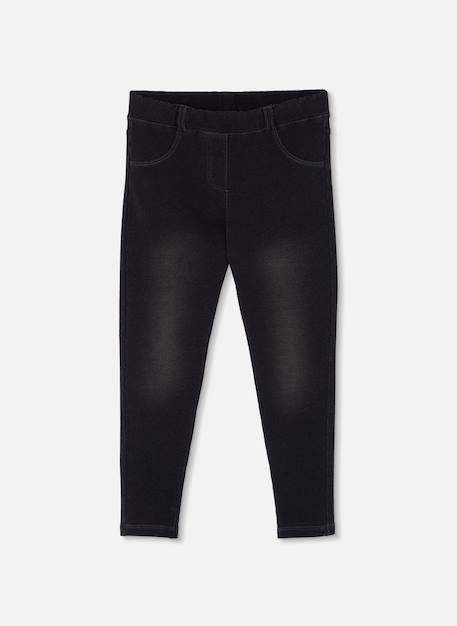 Pantalon fille denim molleton Noir 1 - vertbaudet enfant 