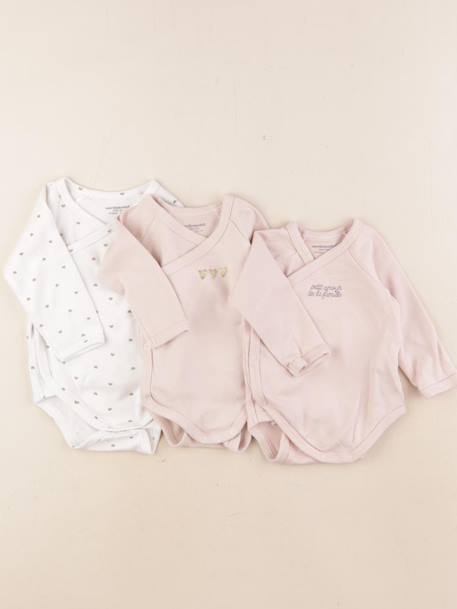 Lot de 3 bodies en coton - 6 mois Blanc, rose 1 - vertbaudet enfant 