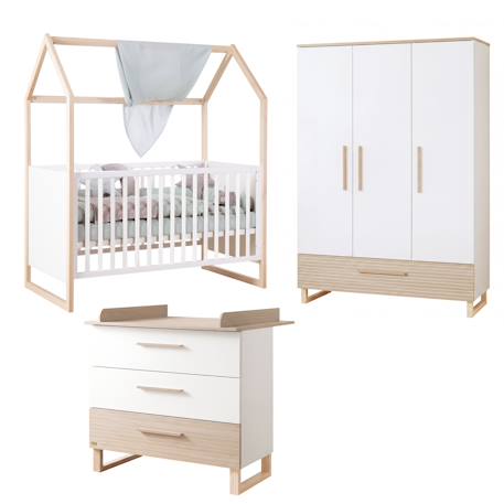Ensemble chambre bébé 'noah' trio avec lit cabane 70 x 140 Blanc - chêne tristan 2 - vertbaudet enfant 