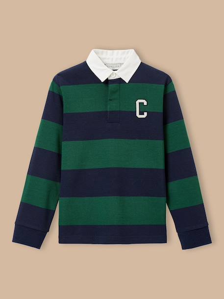 Polo rugby rayé garçon Bordeaux+Gris chine+Vert pin 7 - vertbaudet enfant 