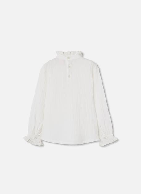 Blouse fille en mousseline avec volants et col froncé Blanc 3 - vertbaudet enfant 