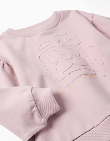 Sweat en coton avec fleurs brodées Mauve clair 3 - vertbaudet enfant 