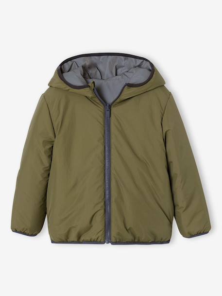 Blouson réversible réfléchissant garçon à capuche kaki 1 - vertbaudet enfant 
