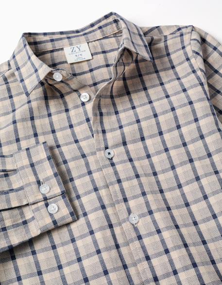Chemise en coton à manches longues et motif à carreaux Bleu foncé 3 - vertbaudet enfant 