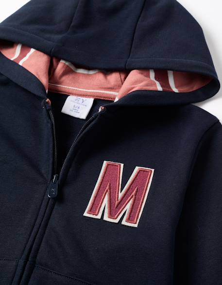 Sweat zippé en molleton à capuche avec m brodé Bleu foncé 3 - vertbaudet enfant 