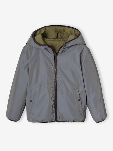 Blouson réversible réfléchissant garçon à capuche kaki 2 - vertbaudet enfant 