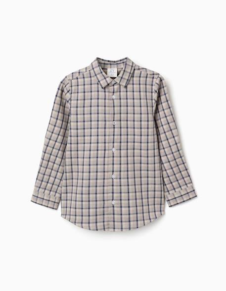 Garçon-Chemise-Chemise en coton à manches longues et motif à carreaux