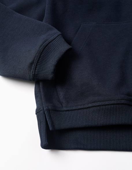 Sweat zippé en molleton à capuche avec m brodé Bleu foncé 4 - vertbaudet enfant 