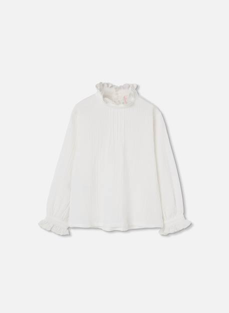 Blouse fille en mousseline avec volants et col froncé Blanc 2 - vertbaudet enfant 