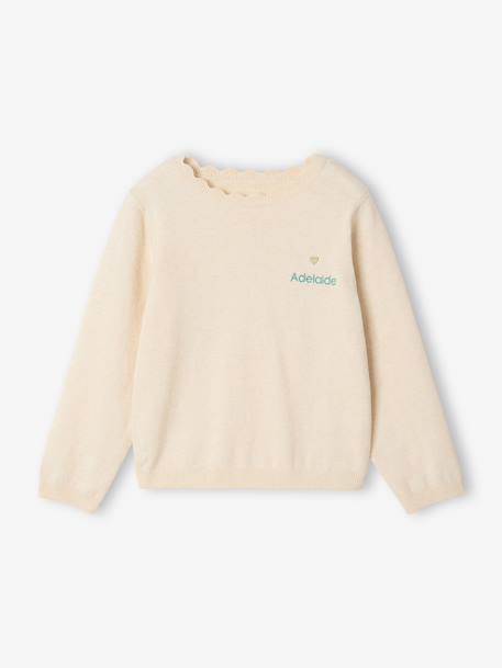 Pull fille personnalisable beige chiné+framboise+mandarine+marine+pivoine+vert de gris 1 - vertbaudet enfant 