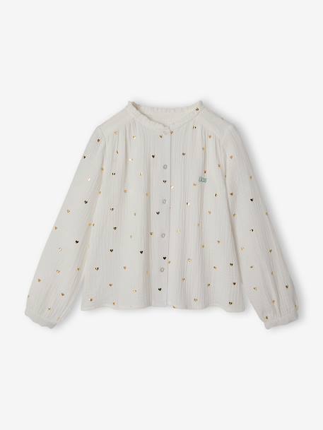 Chemise file gaze de coton imprimée personnalisable blanc imprimé+bleu chambray+doré+écru+mauve 13 - vertbaudet enfant 