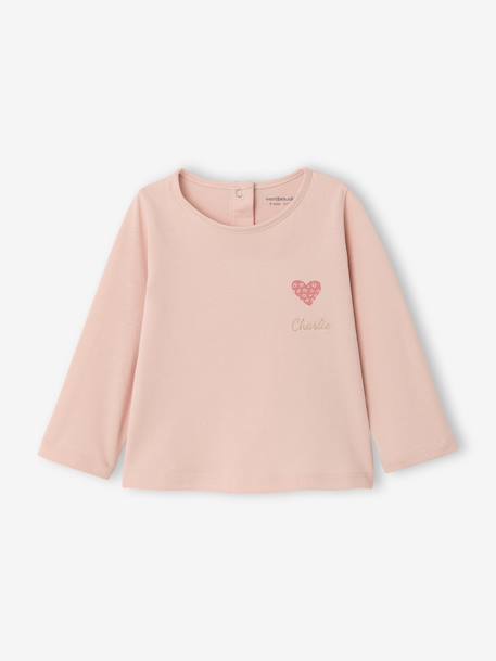 T-shirt manches longues bébé fille bleu grisé+rose pâle 10 - vertbaudet enfant 