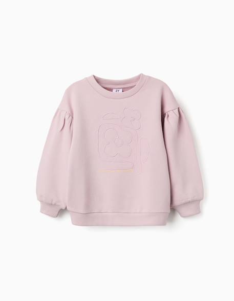 Sweat en coton avec fleurs brodées Mauve clair 1 - vertbaudet enfant 