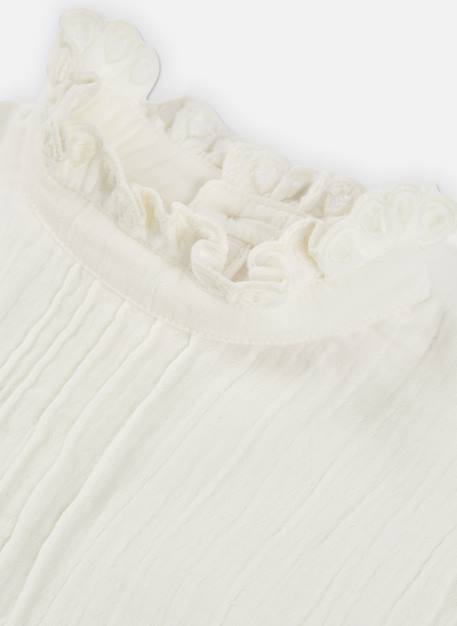 Blouse fille en mousseline avec volants et col froncé Blanc 4 - vertbaudet enfant 