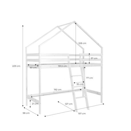Lit enfant mezzanine cabane 90 x 190 cm pin naturel sommier à lattes inclus - roya Naturel 6 - vertbaudet enfant 