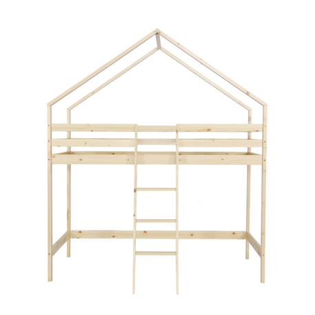 Lit enfant mezzanine cabane 90 x 190 cm pin naturel sommier à lattes inclus - roya Naturel 4 - vertbaudet enfant 