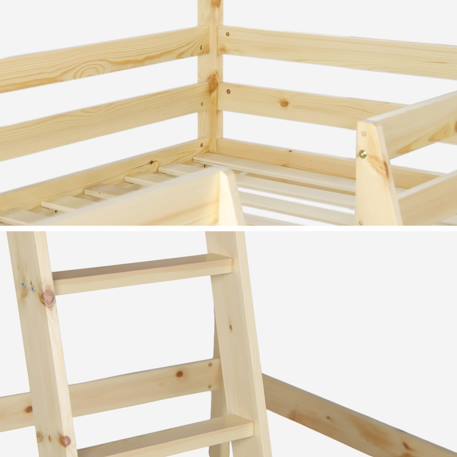 Lit enfant mezzanine cabane 90 x 190 cm pin naturel sommier à lattes inclus - roya Naturel 5 - vertbaudet enfant 