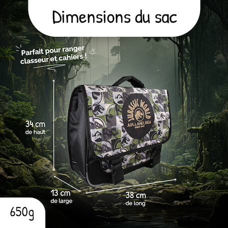 Cartable scolaire 2 compartiments Jurassic World Camouflage- 38 cm Vert 3 - vertbaudet enfant 