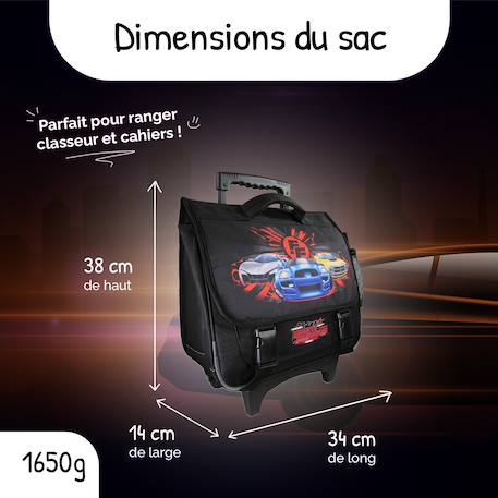 Cartable à roulettes 2 compartiments Fast & Furious - 38 cm Noir 3 - vertbaudet enfant 
