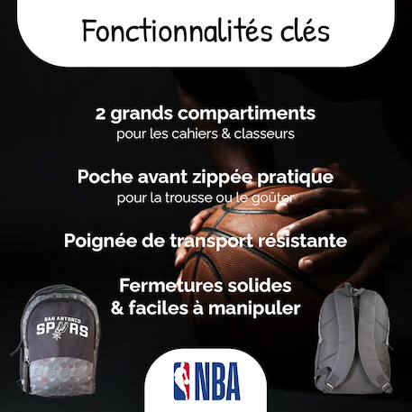 Sac à dos scolaire 2 compartiments NBA San Antonio Spurs Noir 2 - vertbaudet enfant 