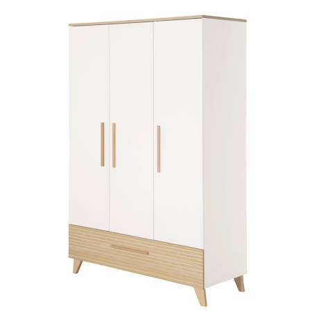 Armoire Enfant 'Theo' 3 Portes - Fraisages de Haute Qualité Blanc / chêne 1 - vertbaudet enfant 