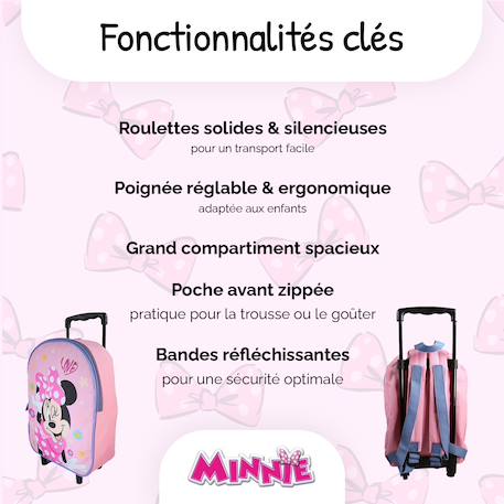 Sac à dos de maternelle à roulettes Disney Minnie Mouse - 32 cm Rose 2 - vertbaudet enfant 