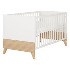 Chambre et rangement-Chambre-Lit bébé, lit enfant-Lit bébé-Lit Bébé Évolutif 'Theo' 70 x 140 cm – Hauteur Réglable – Convertible – Blanc / Chêne