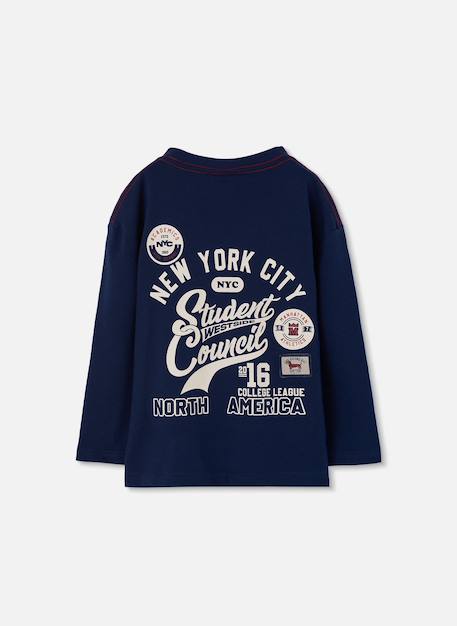 T-shirt garçon en maille avec patch nyc Bleu 2 - vertbaudet enfant 
