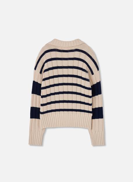 Pull fille rayé avec coeur brodé Blanc 3 - vertbaudet enfant 
