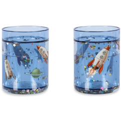 Puériculture-Repas-Vaisselle, coffret repas-Verres et gobelets-Lot de 2 gobelets à paillettes outer espace