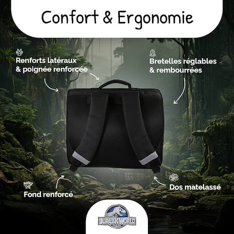 Cartable scolaire 2 compartiments Jurassic World Camouflage- 38 cm Vert 4 - vertbaudet enfant 