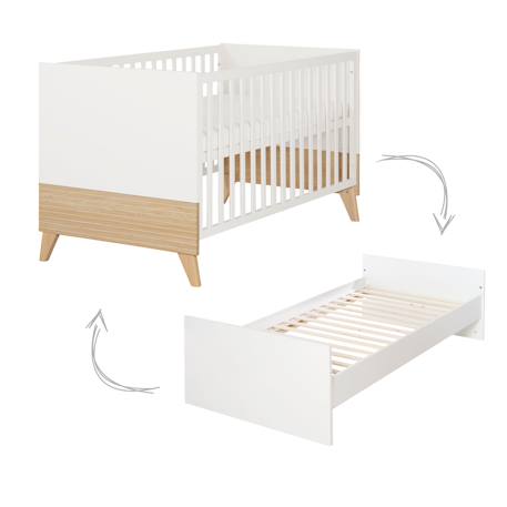Lit Bébé Évolutif 'Theo' 70 x 140 cm – Hauteur Réglable – Convertible – Blanc / Chêne Blanc - Chêne 4 - vertbaudet enfant 