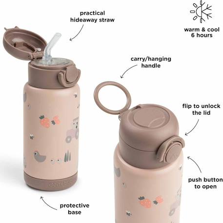 Gourde à paille isotherme tiny farm bleu (340 ml) Bleu+Rose 10 - vertbaudet enfant 