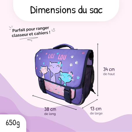 Cartable scolaire 2 compartiments Lili Lou - 38 cm Violet 3 - vertbaudet enfant 