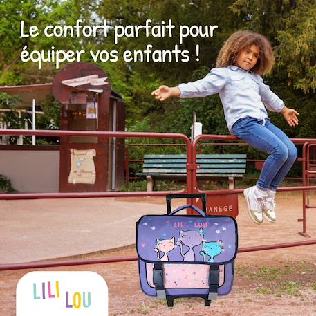 Cartable à roulettes 2 compartiments Lili Lou 'féerie' - 38 cm Violet 5 - vertbaudet enfant 