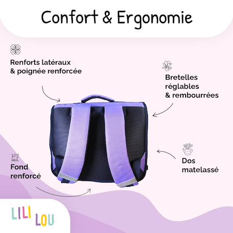 Cartable scolaire 2 compartiments Lili Lou - 38 cm Violet 4 - vertbaudet enfant 