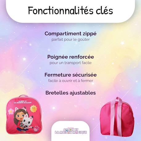 Sac à dos gouter maternelle 24 cm - Gabby et la maison magique - Fille - 1 compartiment Fushia 2 - vertbaudet enfant 