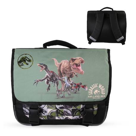 Cartable scolaire réversible 2 compartiments Jurassic World - 38 cm Vert 1 - vertbaudet enfant 