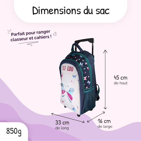 Sac à dos à roulettes 2 compartiments Lili Lou 'fée & papillons'  - 32 cm Beige 3 - vertbaudet enfant 