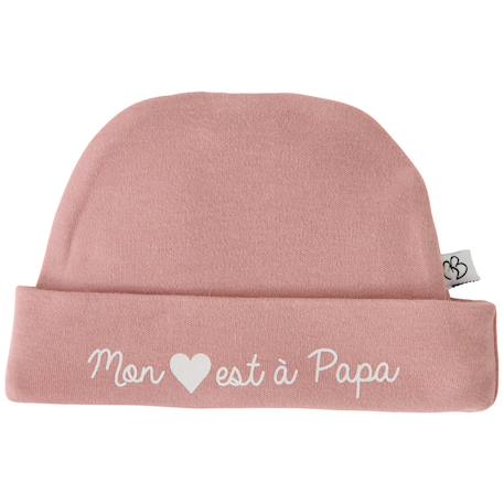 Fille-Bonnet de naissance doublé pur coton mon cœur est à maman pierre bleue