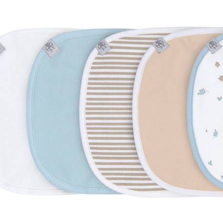Lot de 5 bavoirs éponge floral Bleu, marron, blanc 2 - vertbaudet enfant 