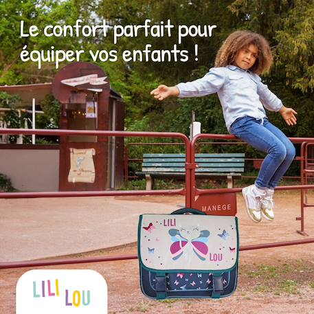 Cartable scolaire 2 compartiments Lili Lou Papillons - 38 cm Beige 5 - vertbaudet enfant 