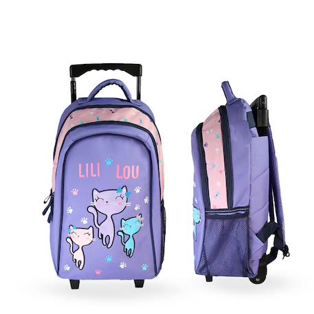 Sac à dos à roulettes 2 compartiments Lili Lou Petits Chats - 32 cm Violet 1 - vertbaudet enfant 