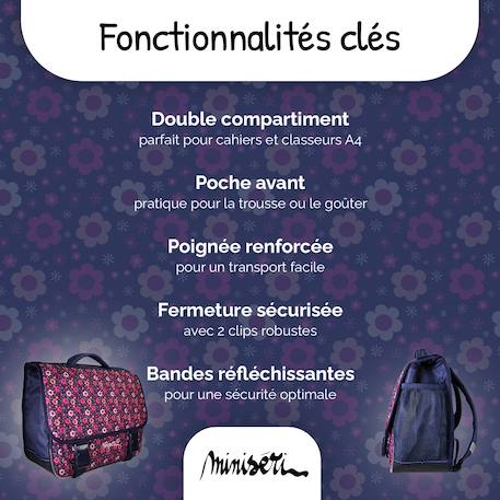 Cartable scolaire 2 compartiments Miniseri Fleurs- 38 cm Violet 2 - vertbaudet enfant 