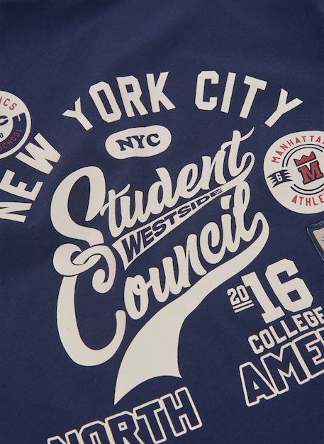 T-shirt garçon en maille avec patch nyc Bleu 4 - vertbaudet enfant 