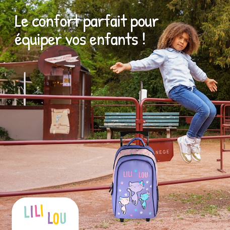 Sac à dos à roulettes 2 compartiments Lili Lou Petits Chats - 32 cm Violet 5 - vertbaudet enfant 