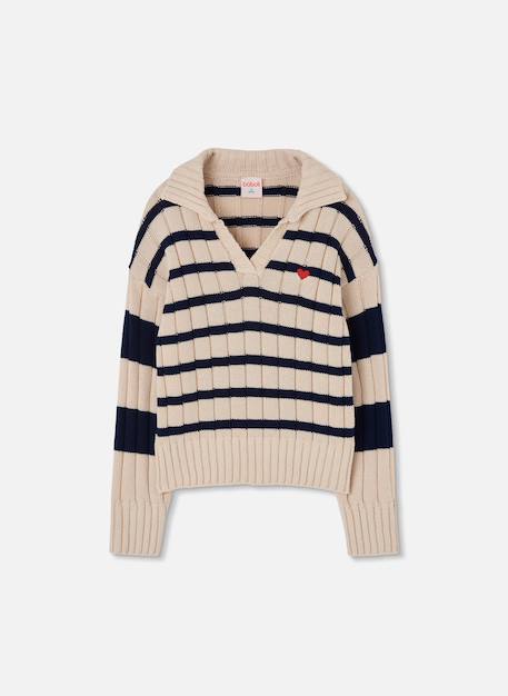 Pull fille rayé avec coeur brodé Blanc 2 - vertbaudet enfant 