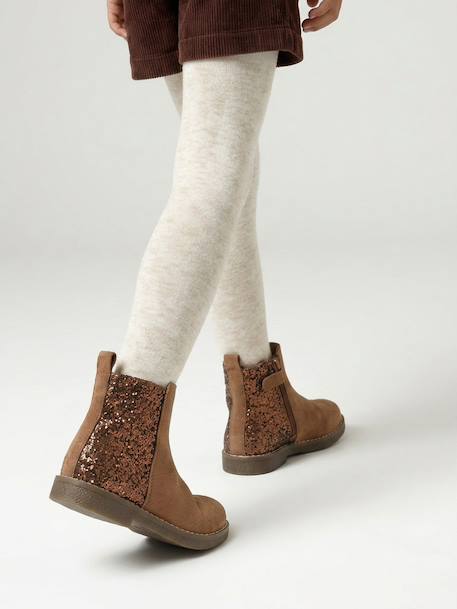 Boots enfant fille cuir et glitter zippées camel+marine 2 - vertbaudet enfant 